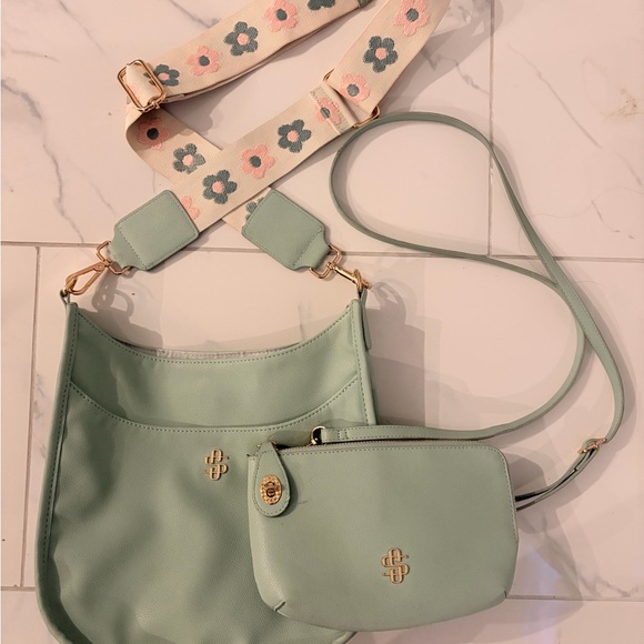 Simply Southern Handbags - Simply Southern Light Green Satchel Set with Floral Strap